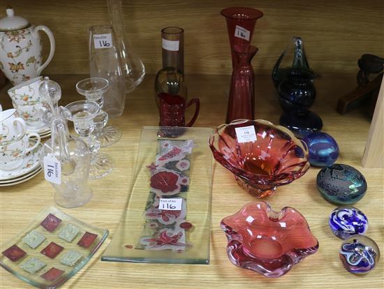 A collection of Art glass vases, paper weights, etc.